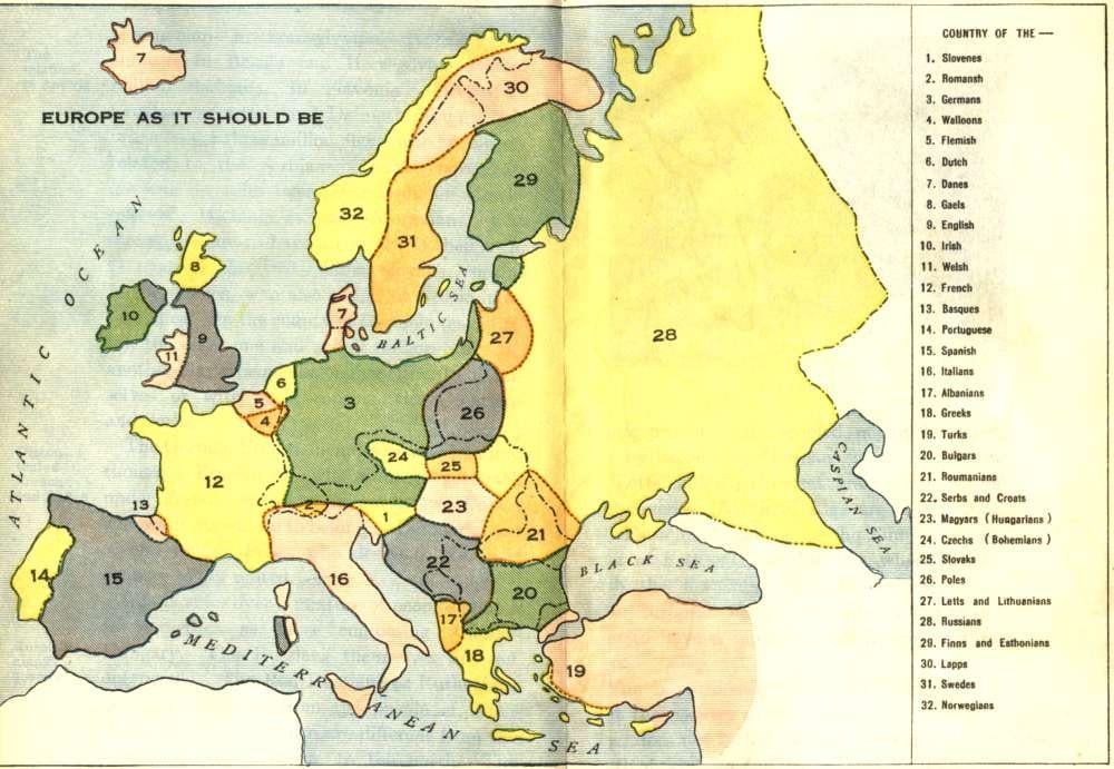 スロベニア語 1. ルイ・P・ベネゼ（1918年）によるヨーロッパのあるべき姿。
