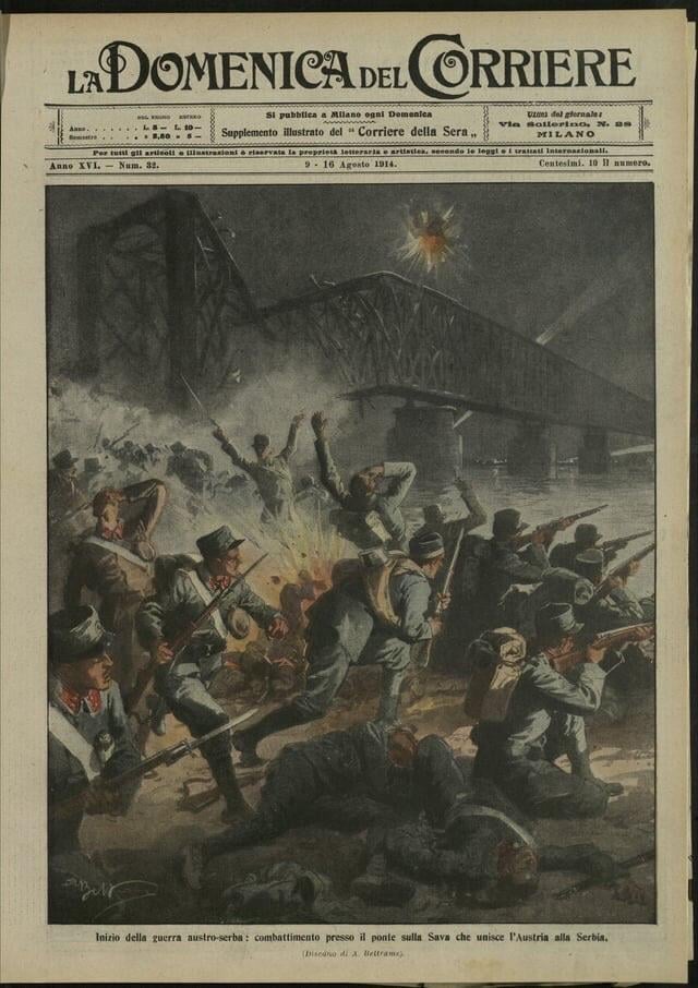 当時のイタリアの定期刊行物の挿絵にある IGM の始まり (1914 年 8 月)。