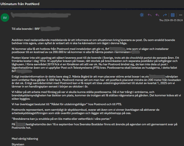 Postnord はメールを配信したくない