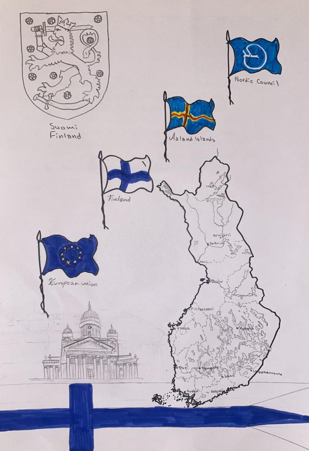 フィンランドの手描き地図