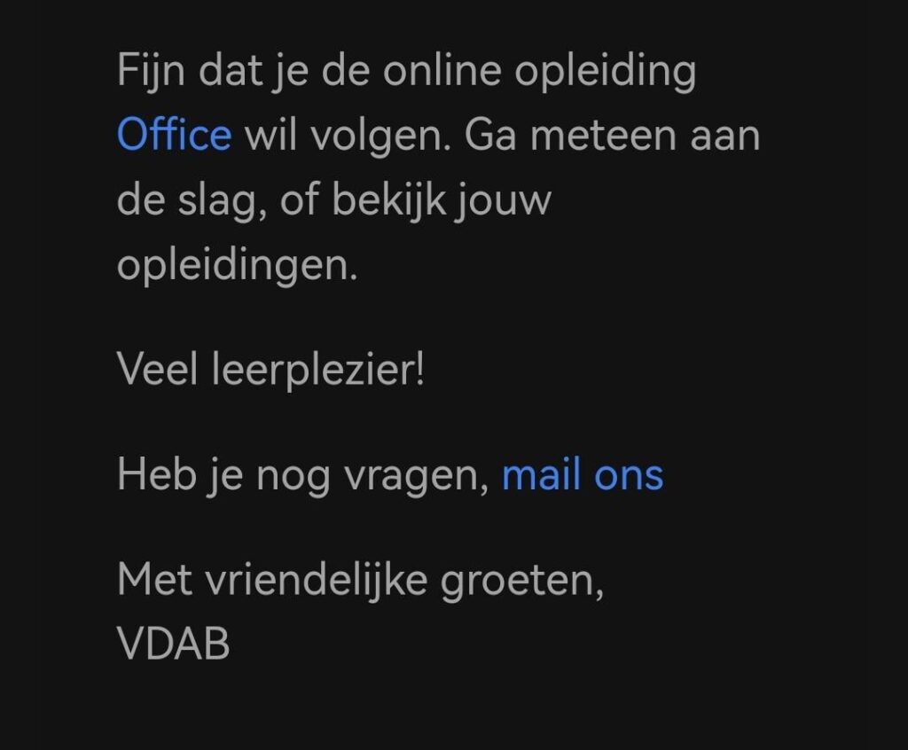VDAB からのオンライン トレーニングへの招待 VDAB からのオンライン トレーニングへの招待