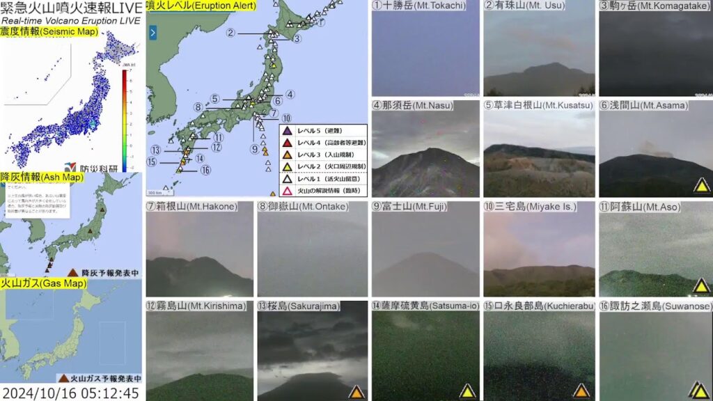 🔴緊急火山噴火速報ライブ The Real-time Volcano Eruption Alert in Japan