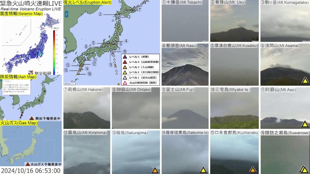 🔴緊急火山噴火速報ライブ The Real-time Volcano Eruption Alert in Japan