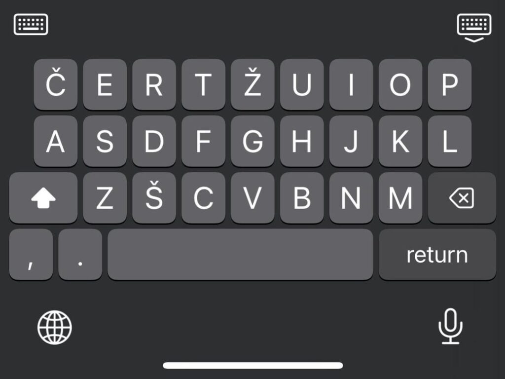 スロベニア語のモバイル キーボード (スロベニア語のアルファベットに適応した場合)