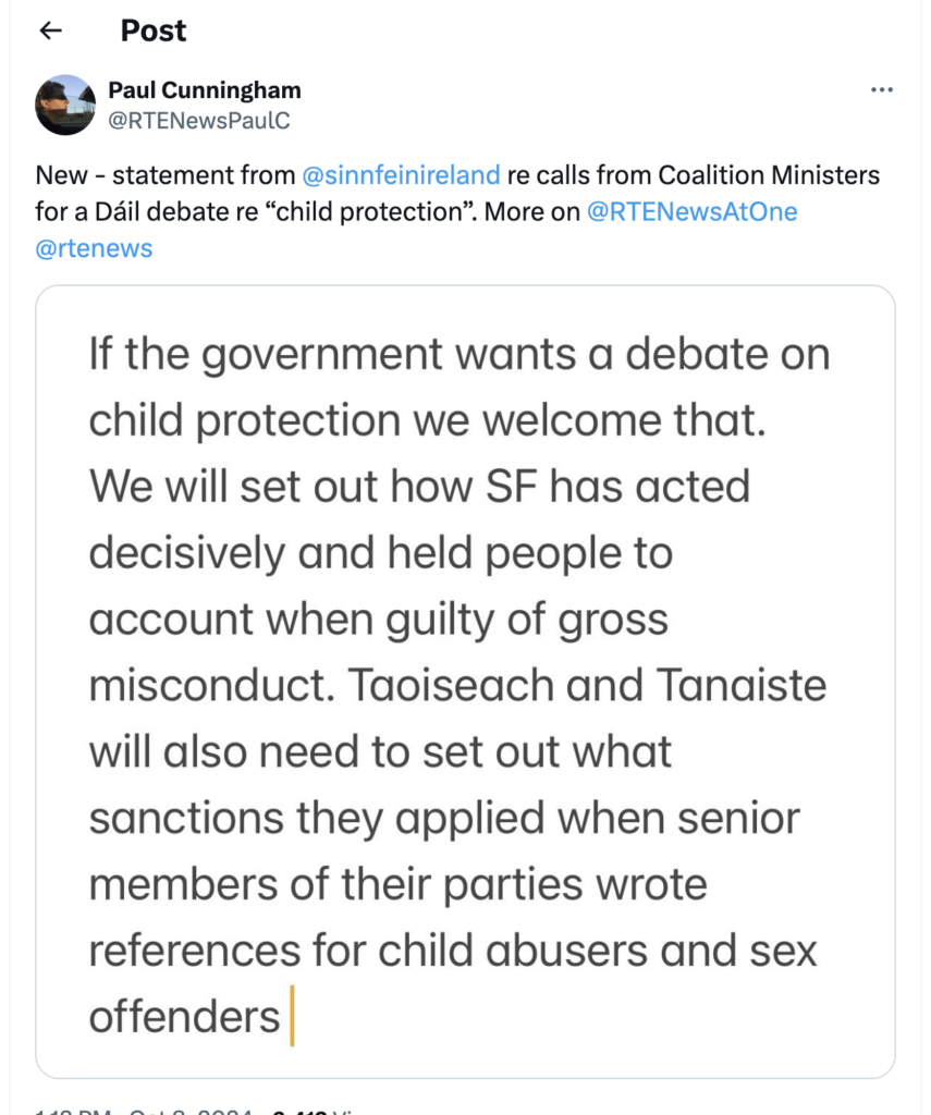 新しい - @sinnfeinireland からの声明は、連立大臣からの「児童保護」に関するデイル討論の呼びかけに関するものです。詳細は @RTENewsAtOne @rtenews をご覧ください