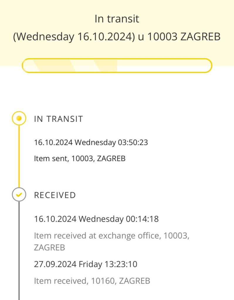 クロアチアンポストは荷物を送るのに20日かかりました