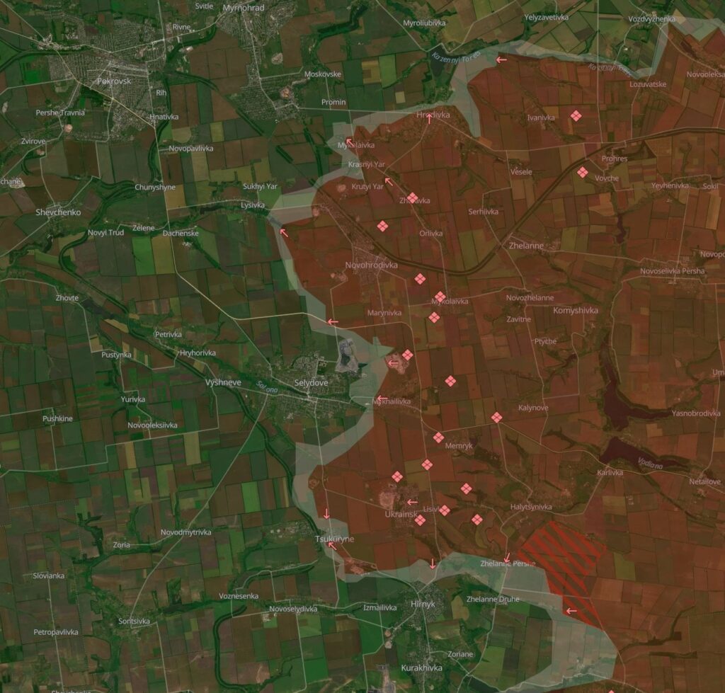 クラホフ戦線、ヴーレダル戦線、クピアンスク戦線におけるロシア軍の獲得を示す地図を更新。