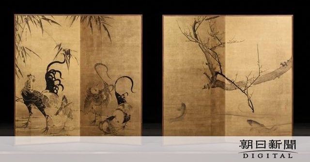 若冲と応挙が合作した金屛風を新発見 得意の「鶏」「鯉」左右に描く