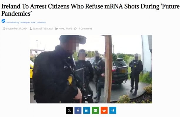 誤りが暴かれた：アイルランド政府が将来、ワクチン接種を拒否した人々を逮捕するというフェイクニュース記事