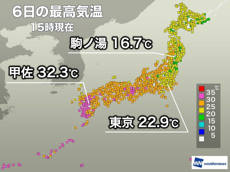 関東など東風で気温上がらず 東海以西は汗ばむ暑さに