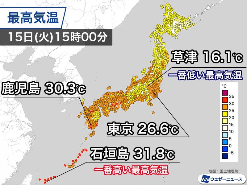 雲が多くても気温は高め 湿気が多く少し蒸し暑い