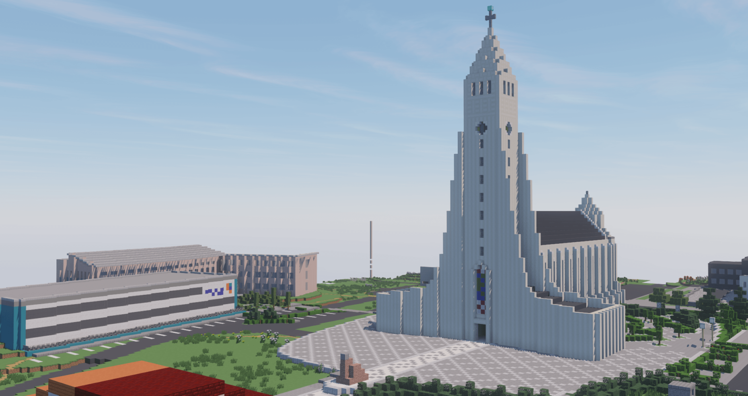 私たちのビルド チームは、Minecraft でハットルムス教会 (アイスランド、レイキャビク) を構築しました。