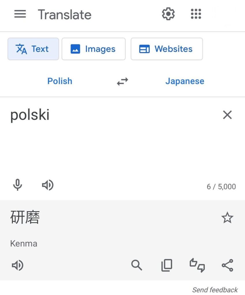 Google翻訳でポーランド語から日本語へ翻訳すると、その間の単語が英語に翻訳されるようです