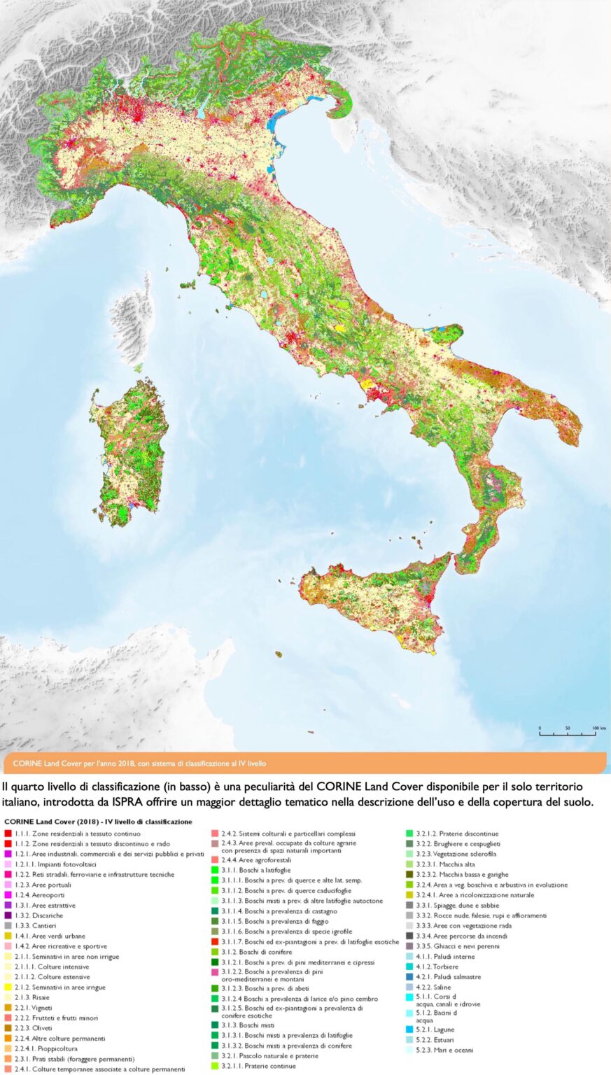 イタリアの地面がどのように覆われているかを示す ISPRA マップ