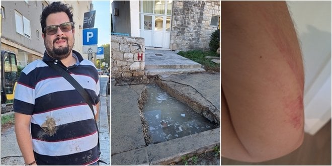 近所の人たちが助けた スプリットの視覚障害のある男性が、子どもを幼稚園に迎えに行く途中、道路の穴に落ちた