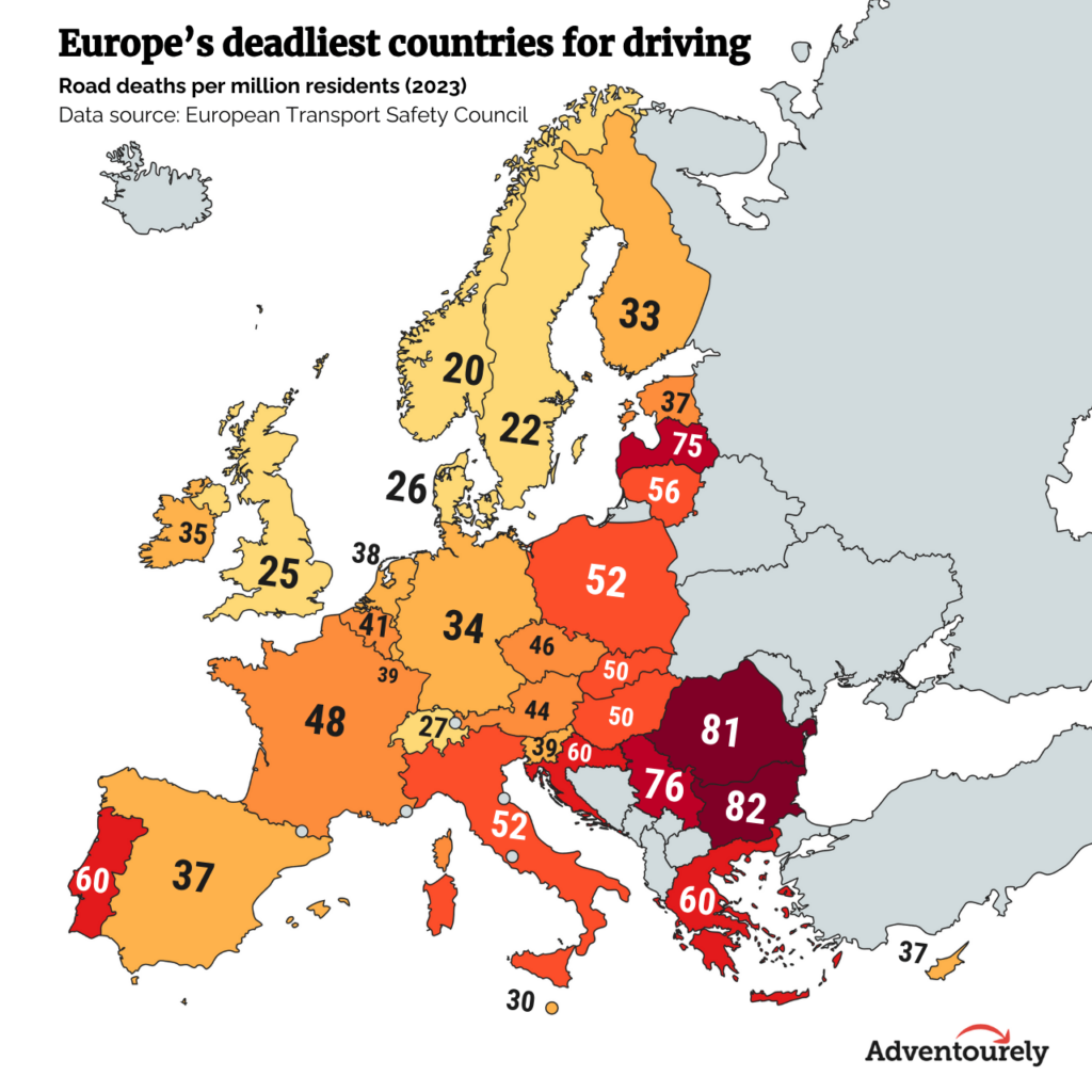 ヨーロッパで運転者となる最も危険な国 (2024) これは悪いデータに違いありません