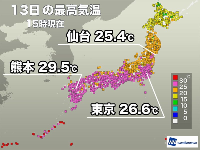 全国的に晴れて気温上昇 西日本から関東の広範囲で夏日に