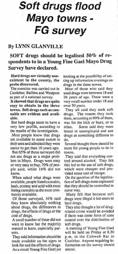 1995 年のファイン・ゲール「大麻調査」 (Connaught Telegraph)