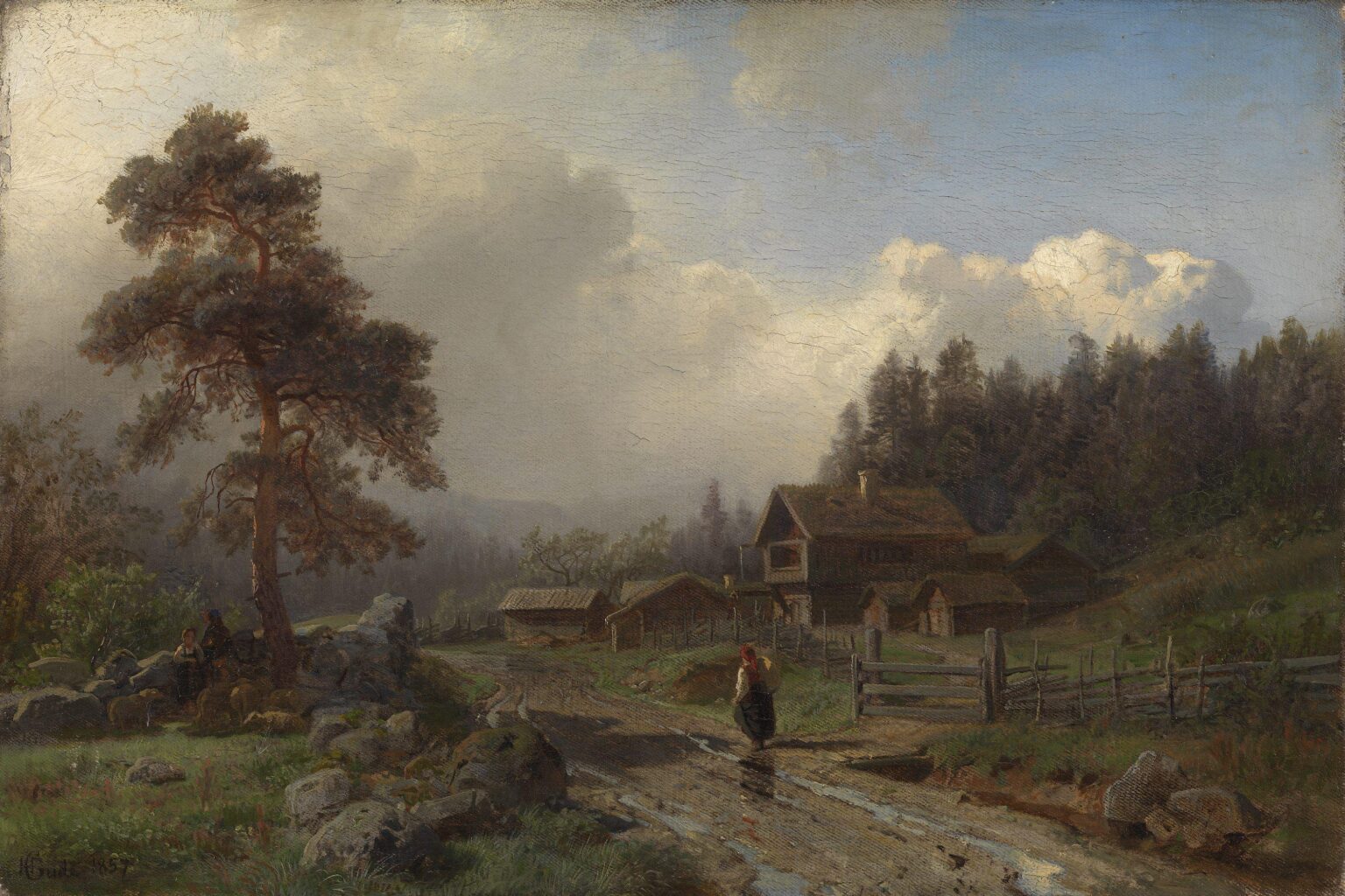 ハンス・グデ作「雨の中のノルウェーの風景」（1857年）