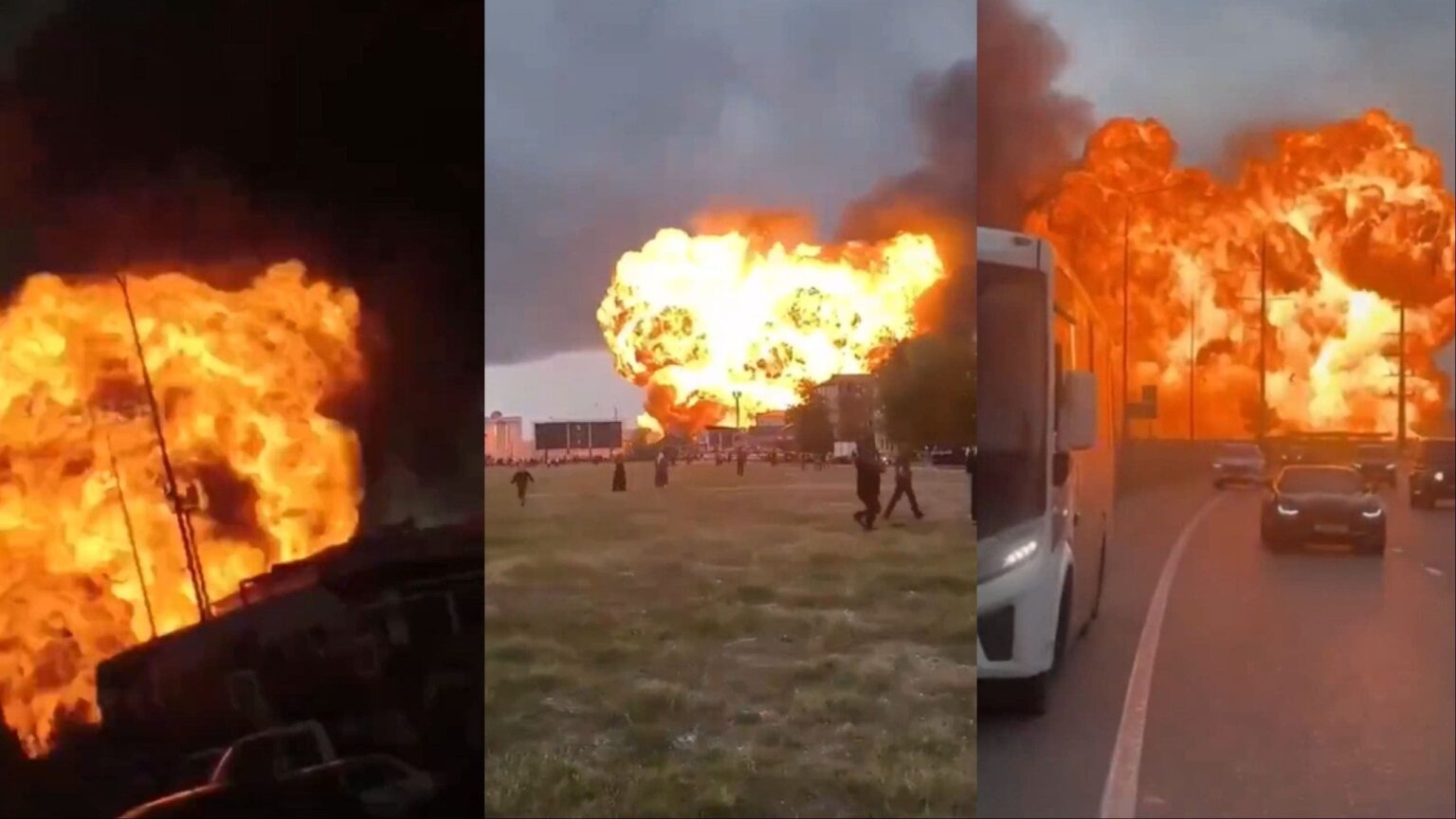 チェチェンの燃料スタンド爆発で4人死亡の恐ろしい映像