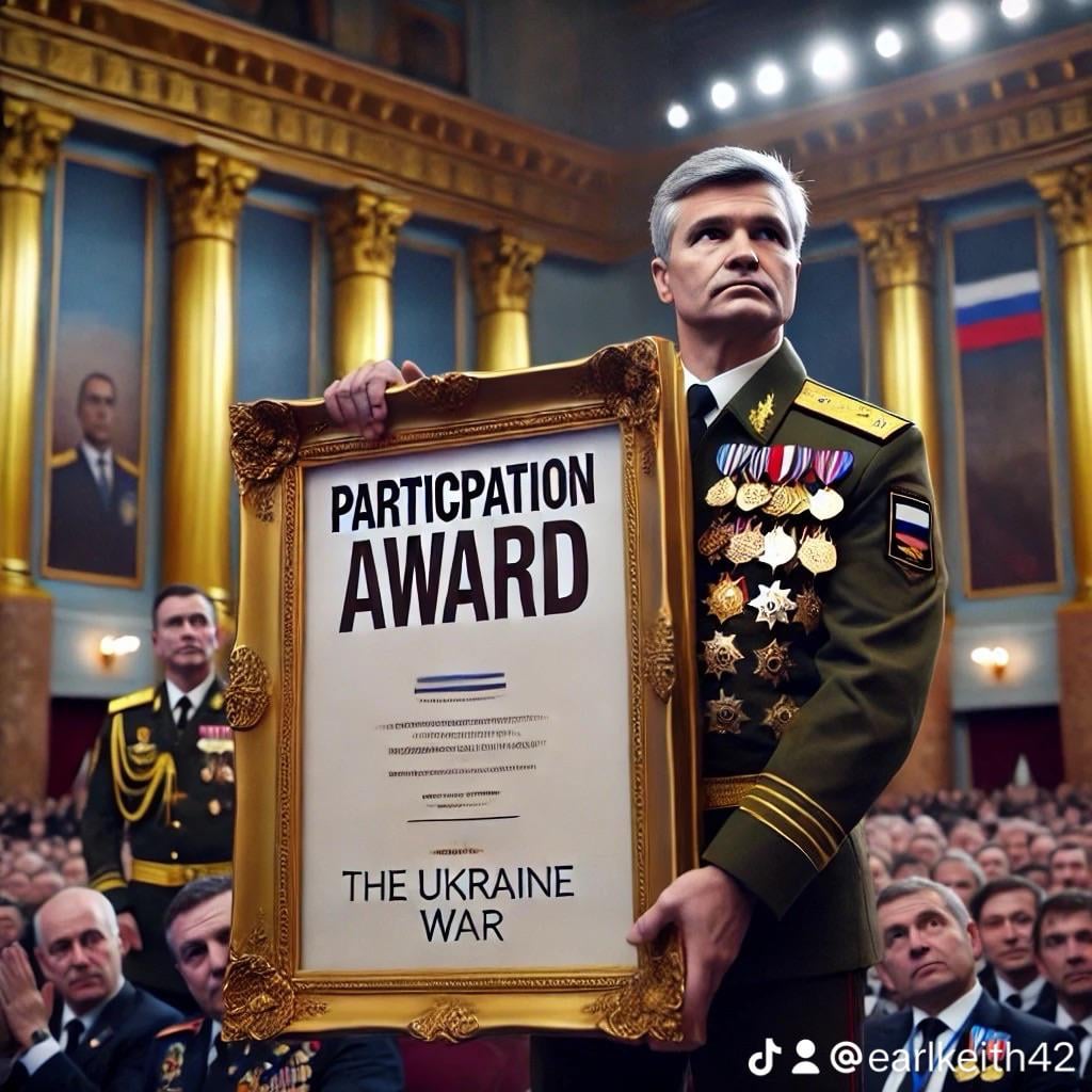 ロシアの指導者がウクライナ戦争の参加賞を誇らしげに受け取る。皮肉そのものです。 🏅