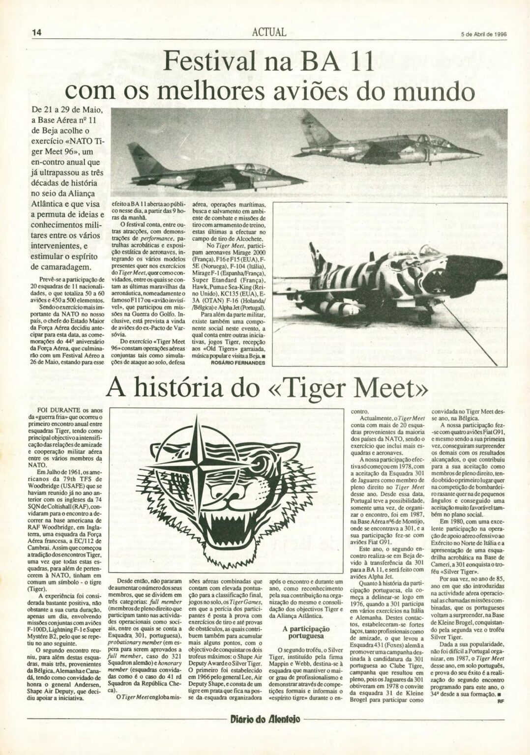 1996 年のディアリオ・ド・アレンテージョ新聞に掲載された NATO タイガー・ミート