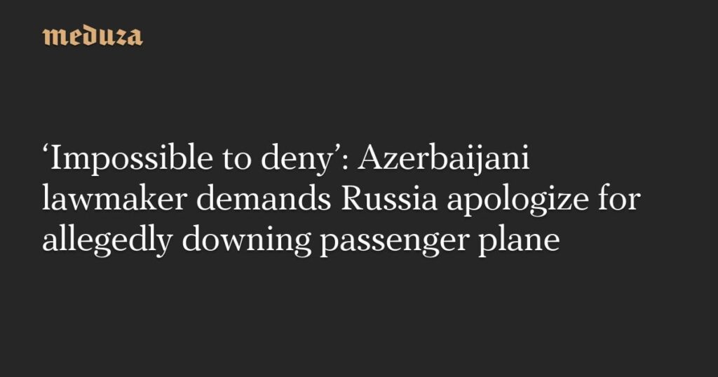 「否定不可能」：アゼルバイジャン議員、旅客機撃墜容疑でロシアに謝罪要求