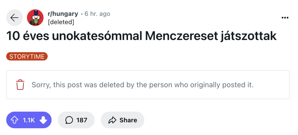 OPはMenczerezősの投稿を削除しました。ここからストーリーがどれほど本物であるかを誰もが判断できると思います