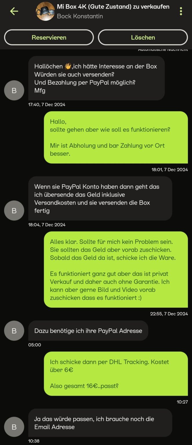 Kleinanzeig バイヤーが PayPal の前払いを求めています Kleinanzeig バイヤーが PayPal の前払いを求めています