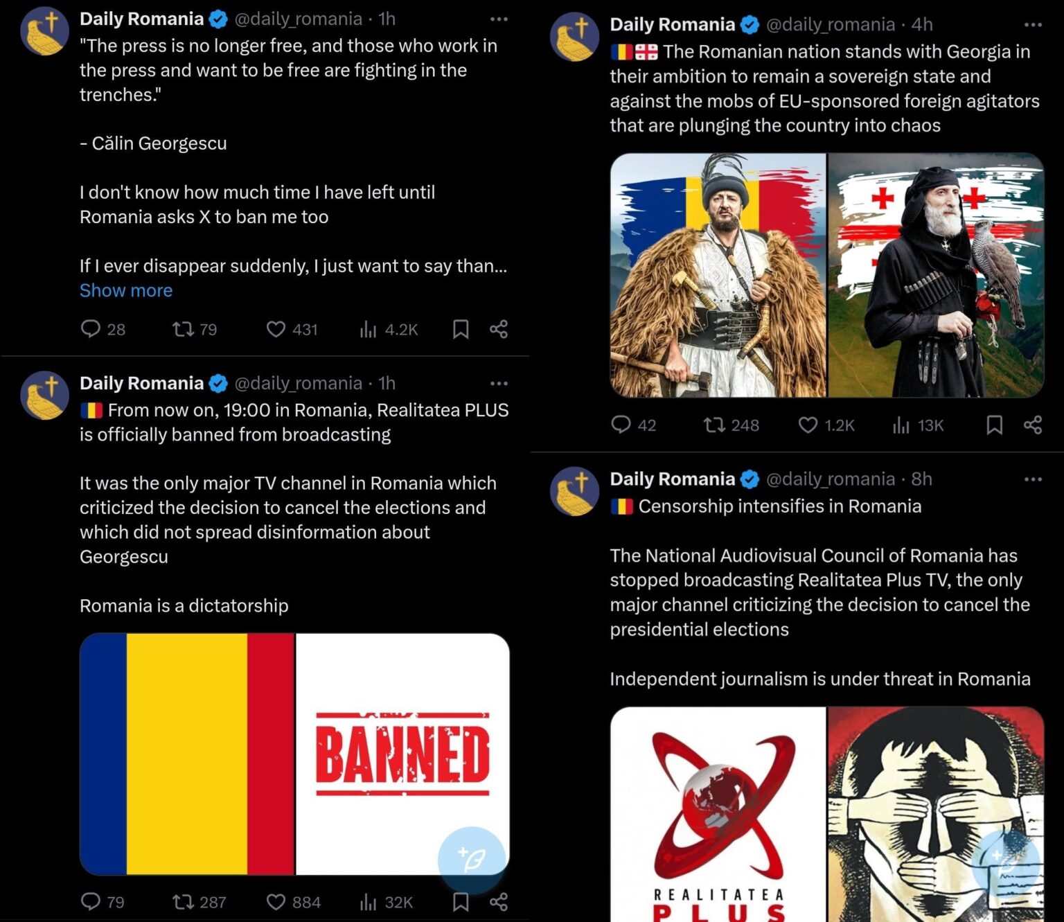 どうやら、Twitter/X の Daily Romania というアカウントには、プロ ジョルジュスクと反ベストの投稿が溢れているようです