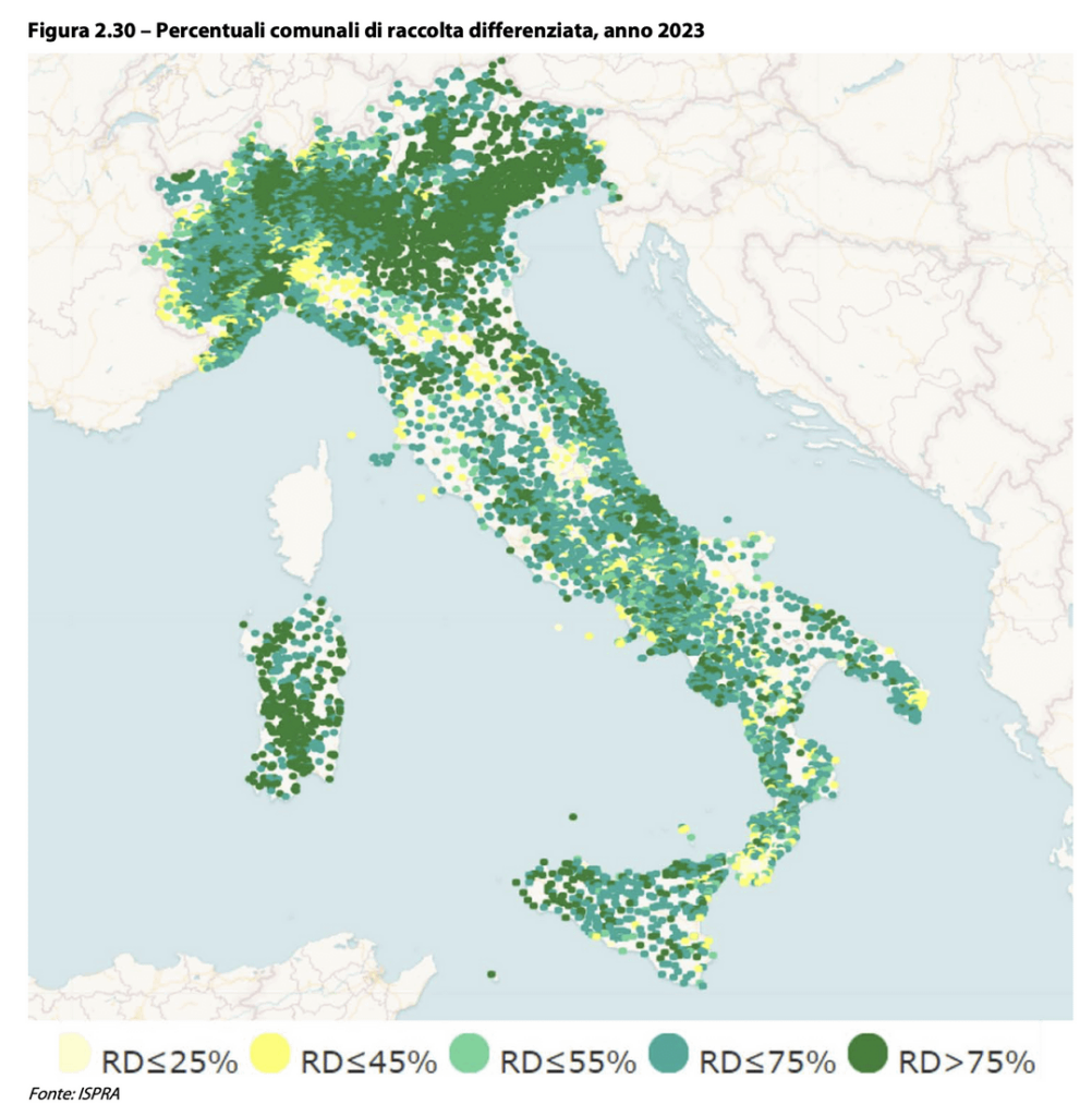 ISPRA の報告書によると、2023 年にイタリアで廃棄物の分別収集は 66.6% に上昇しました。北部で 73.4%、中部で 62.3%、南部で 58.9% が 73% を占め、いくつかの地図とデータ (最初のコメントのレポートへのリンク) が都市をリードしています。