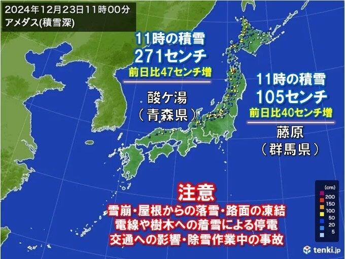 増 酸ケ湯で全国今季初2メートル50センチ超 藤原で関東今季初1メートル超