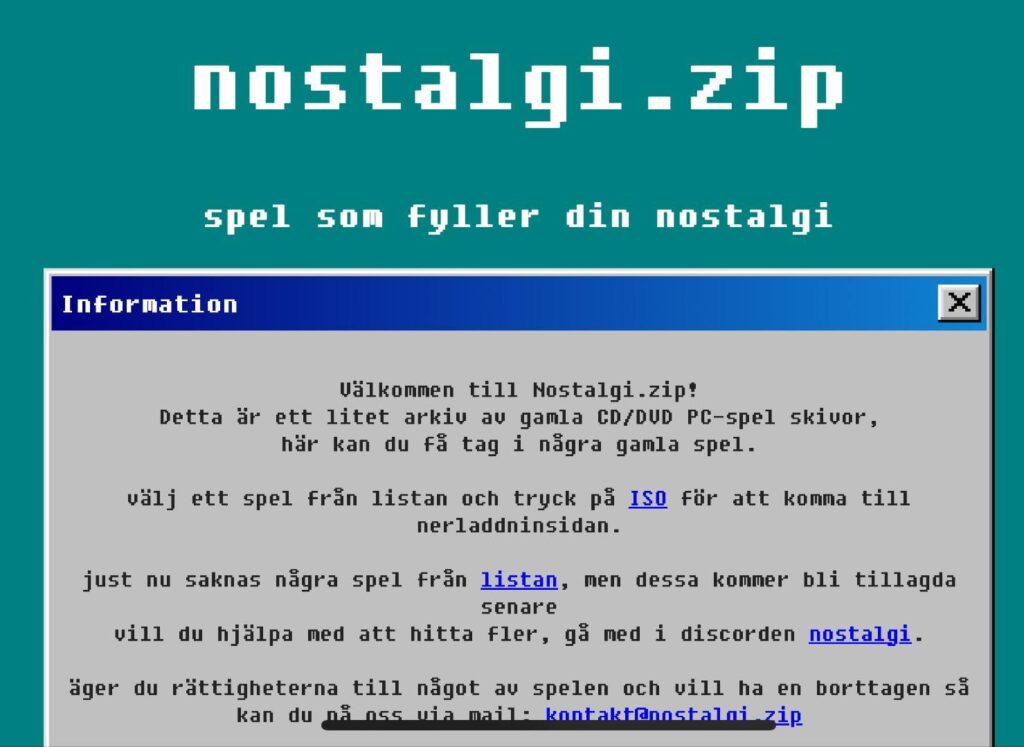 「nostalgi.zip」ページには、古いスウェーデンのゲームのかなり大規模なアーカイブがあるようです
