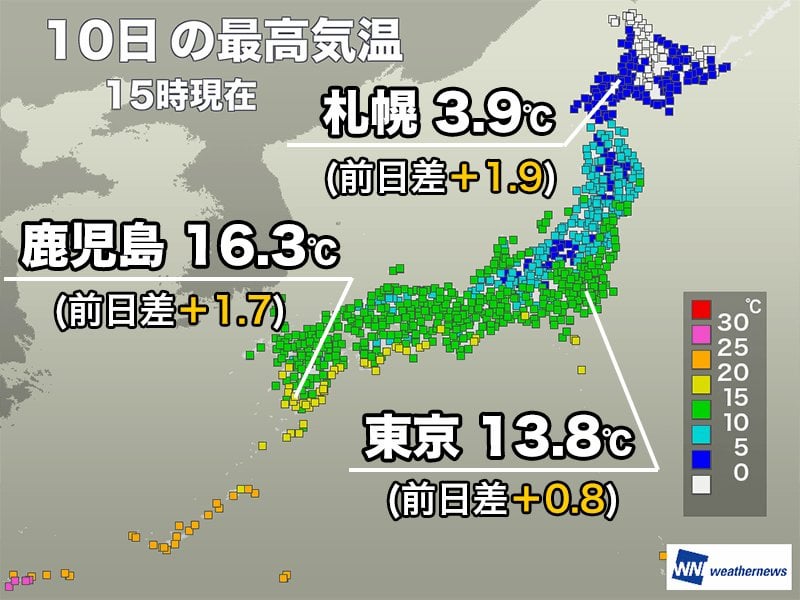 全国的に寒さ少し和らぐ 明日は北日本で再び気温低下