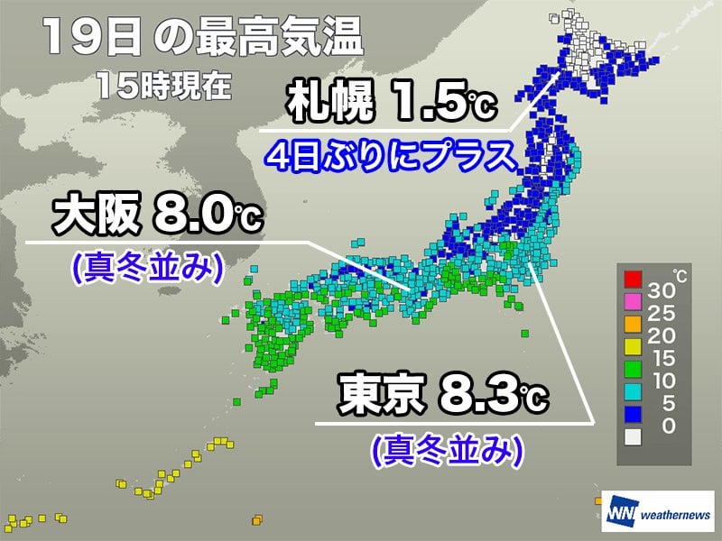 東京や大阪は最高気温が10℃届かず 明日朝は強い冷え込みに