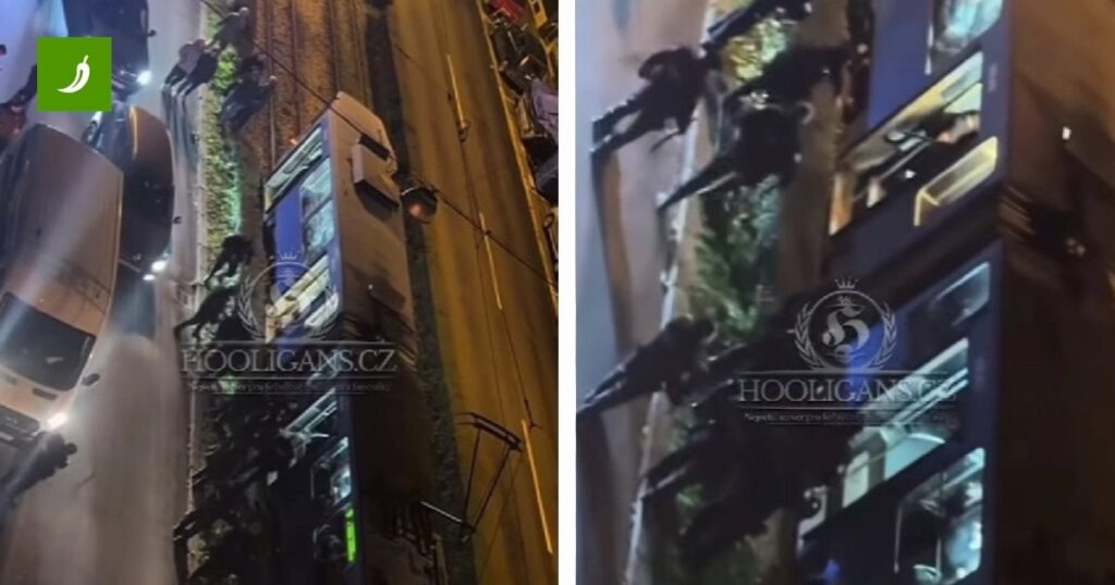 警官は路面電車の中でセルティックファンに向かって「出て行け！」と叫ぶ。