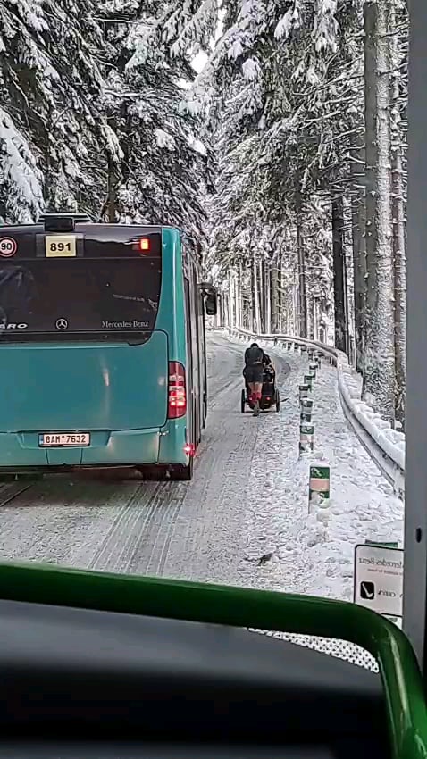 ベビーカーに子供を乗せたランナーは、冬には停車すらできないバスを避けるつもりはない（カルロヴァ・スタダンスカ） [OC]