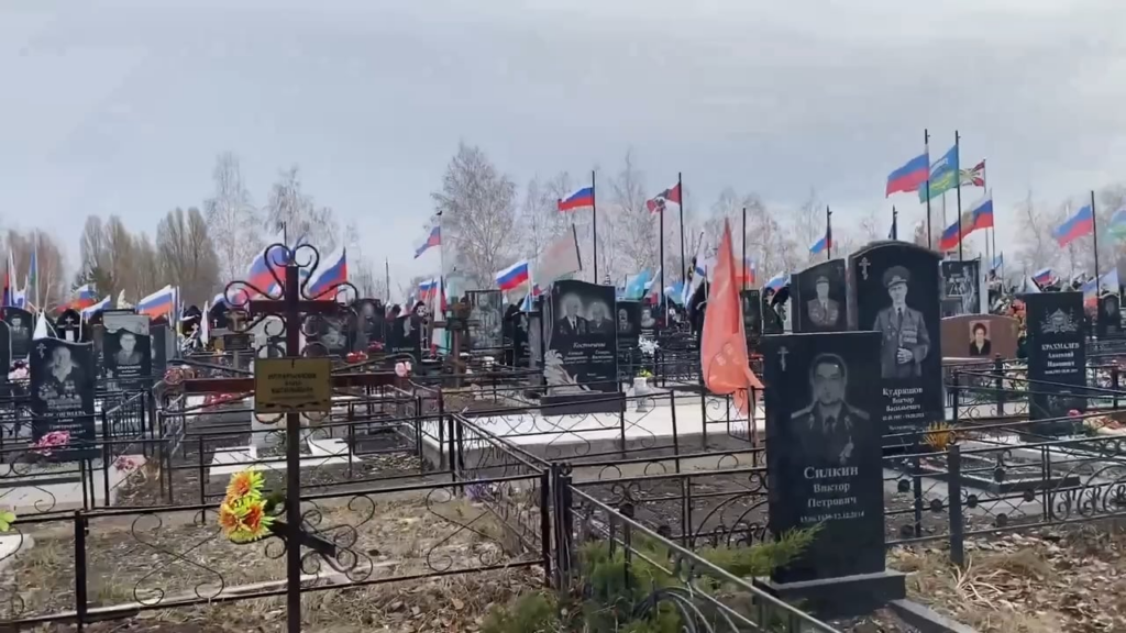サマラ地方にある新鮮なロシア人の墓。新しい到着者を受け入れるために既存の墓地を拡張する必要があった