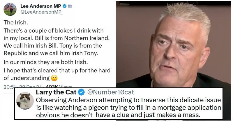 改革英国議員リー・アンダーソン氏が誤って統一アイルランド支持をツイートしたようだ