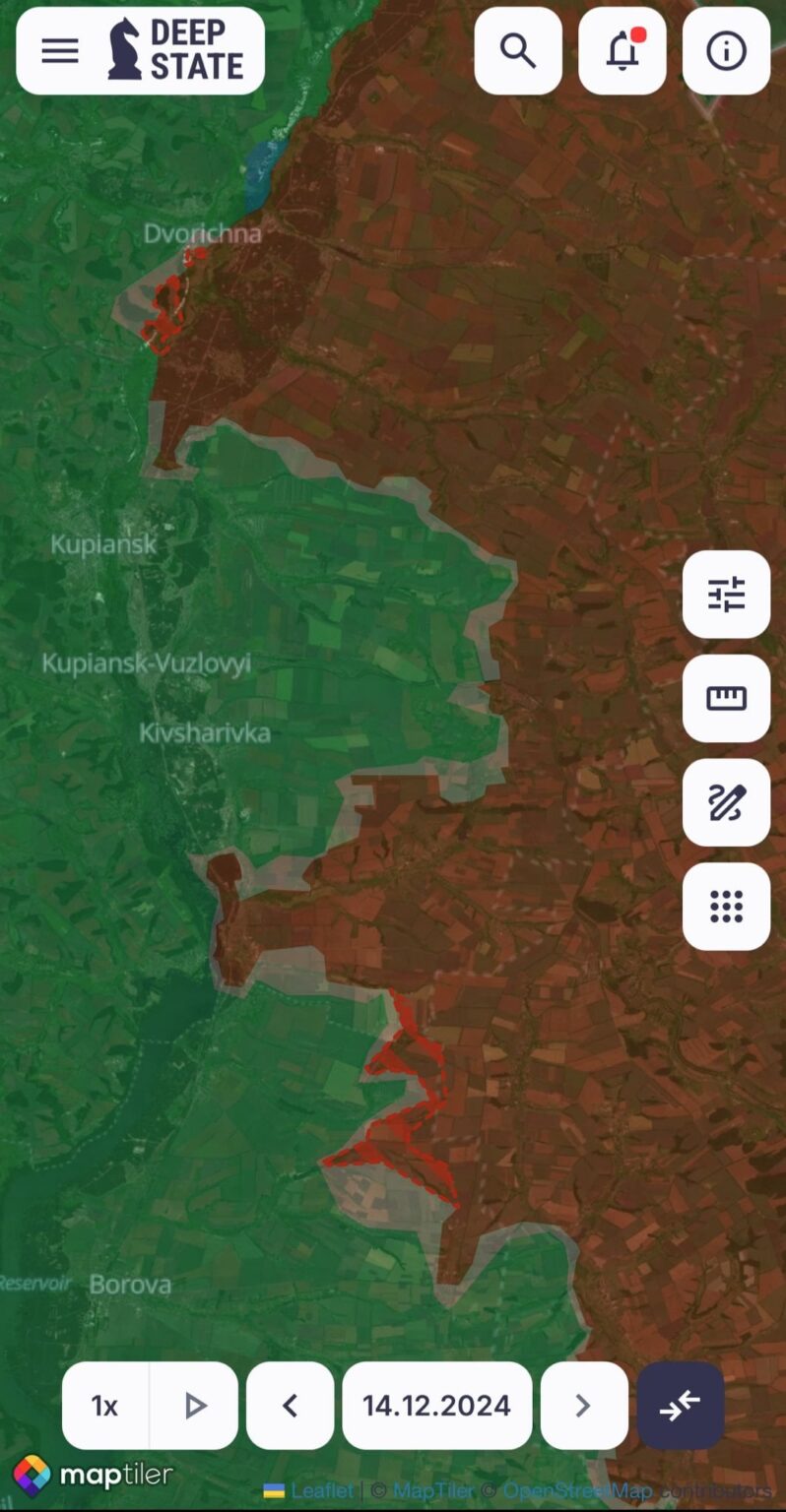 クピャンスク戦線：ロシア軍がドヴォリチナに入り、ロゾヴァ付近で地盤を確保した。ドヴォリチナに移送されたウクライナ部隊には足場を整える兵力と手段が不足しており、同地域の一部のウクライナ旅団は訓練に問題を抱えており、同地域のウクライナ軍の指導力は混乱している。