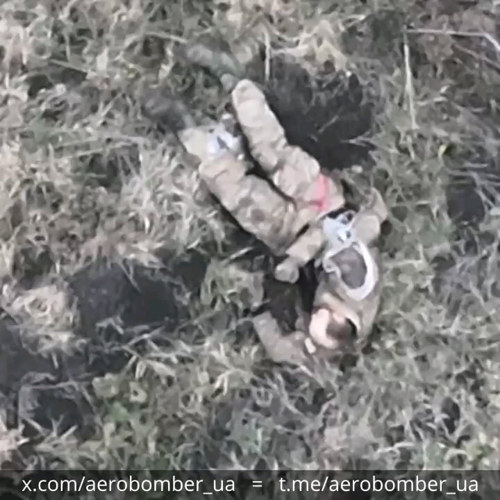 ロシアの侵略者がドローンから投下された手榴弾の直撃を受けた後、胸にナイフを突き刺した。 2024 年 12 月 4 日に公開された、ウクライナ第 30 機械化旅団「エアロボンバー」によるビデオ。