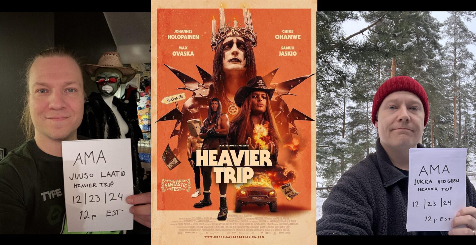 デスメタルバンド Impaled Rektum を題材としたフィンランドのコメディ映画であり、2018 年のカルト的ヒット作 HEAVY TRIP の続編である HEAVIER TRIP の脚本家/監督である Jukka Vidgren と Jusso Laatio は、興味のある人のために本日 /r/movies で AMA/Q&A を行っています。明日 (東部時間 12/23 月曜日の午後 12 時) に回答が届きます。