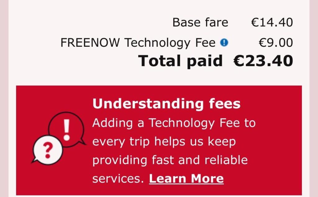 Freenow のテクノロジー料金 9 ユーロ