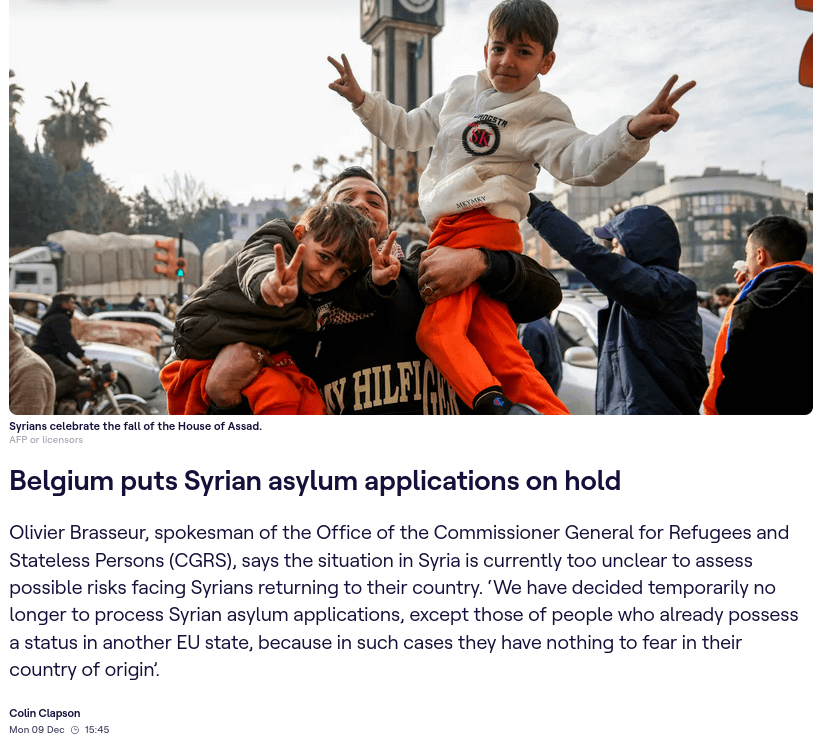 ベルギー、シリア難民申請を保留