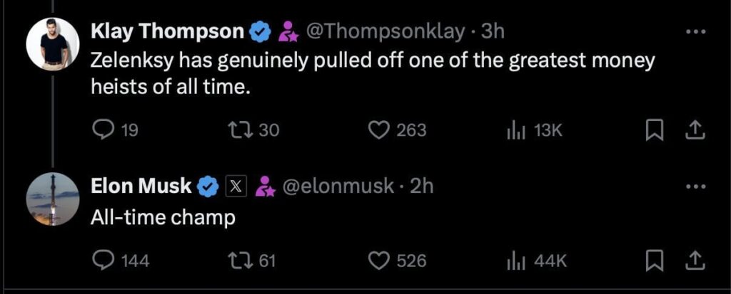 バイデン大統領がウクライナへの25億ドルの支援策を発表した後、イーロン・マスクはゼレンスキー氏を「マネー強盗の史上チャンピオン」と呼んだ | 申し訳ありませんが、BlueSkyのNextaには最新のニュースがありません。