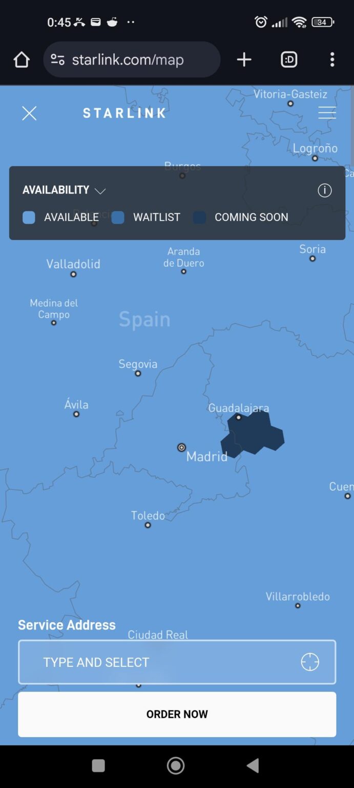 スペインのスターリンクエリア