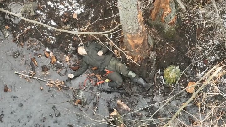 クルスク地方のクルグレンキョエ村近くで破壊された北朝鮮兵士の集団