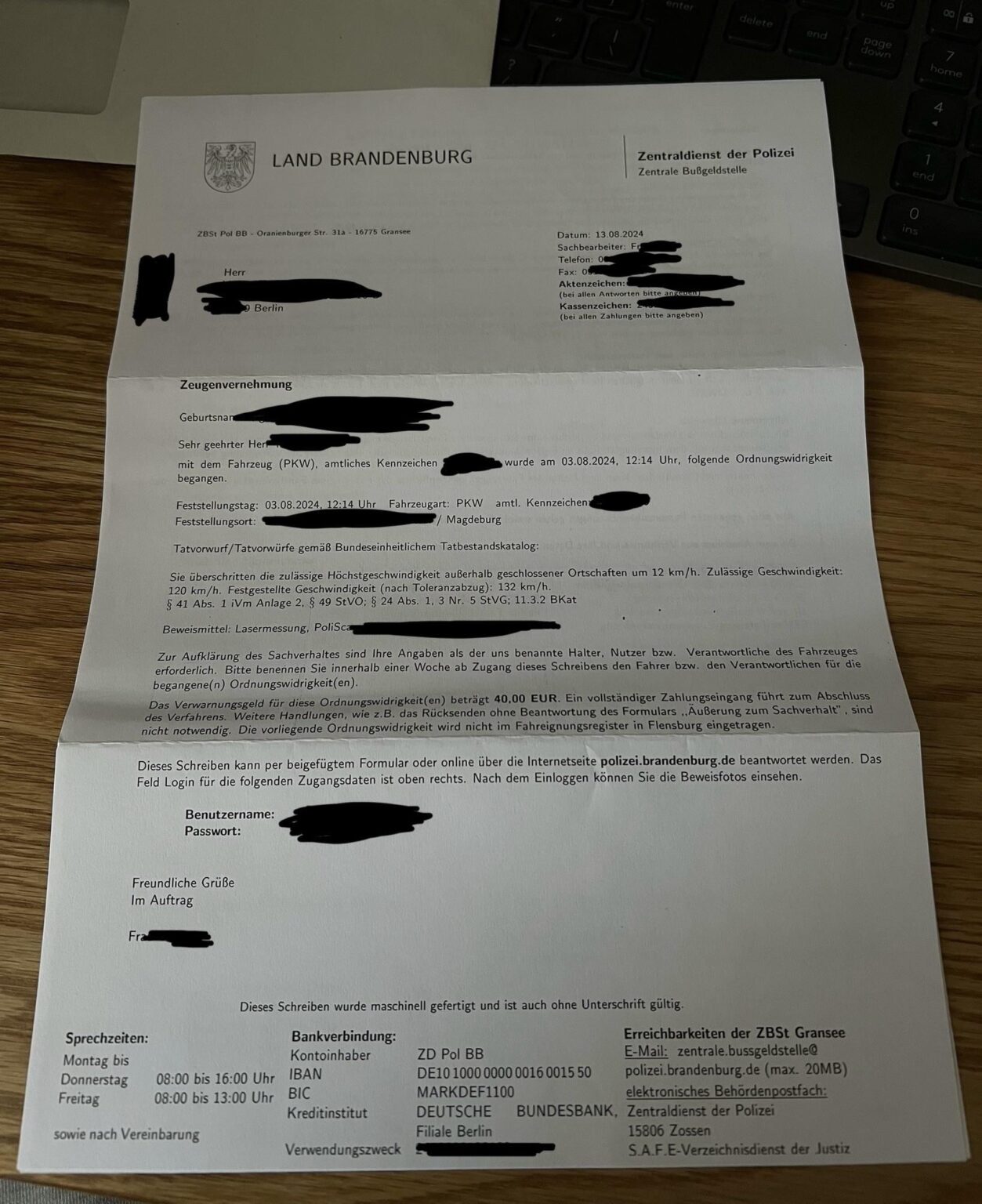 スピード違反の罰金の支払いに関する詳細が記載された手紙を受け取っていません