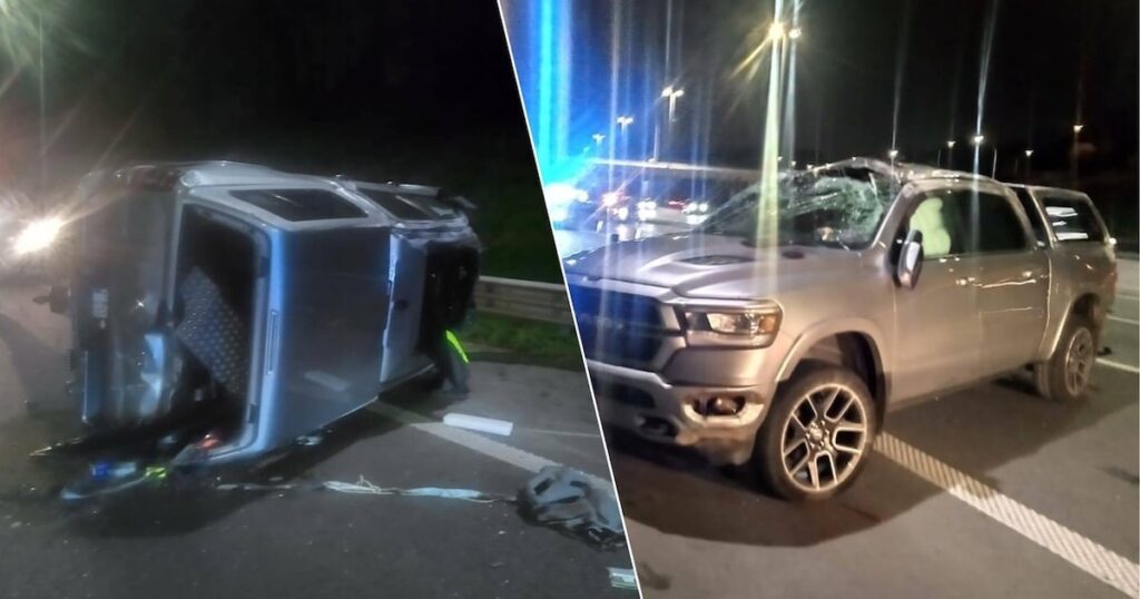 マヘレンのブリュッセル内環状道路で衝突後、全地形万能車が横転