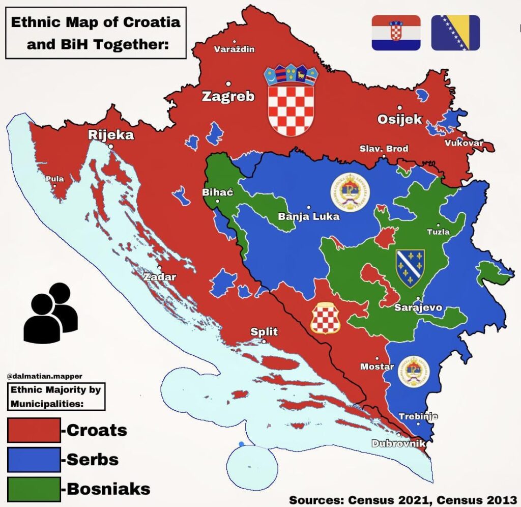クロアチアとBiHを合わせた民族地図。 🇭🇷🇧🇦